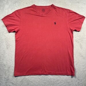 Polo Ralph Lauren V-Neck T-Shirt‎ Casual Everyday Top Classic Fit Mens M Red